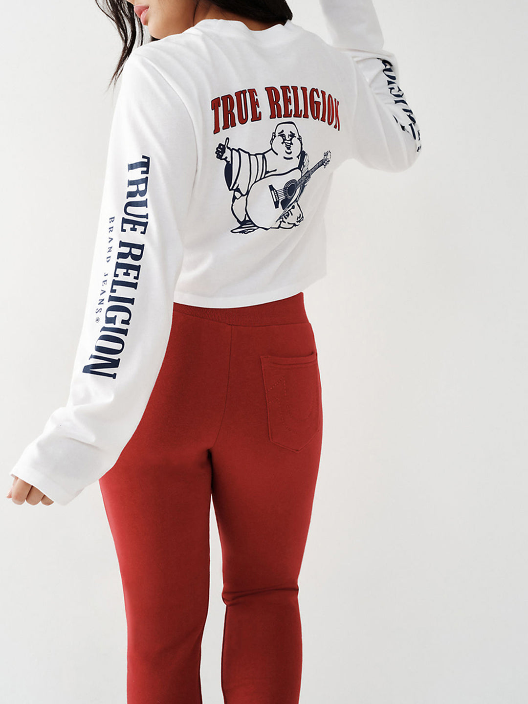 True Religion White Heritage Relaxed Fit Crop T-Shirt