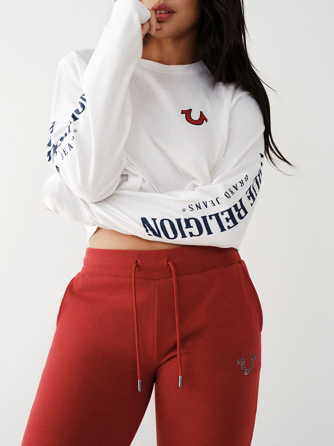 True Religion White Heritage Relaxed Fit Crop T-Shirt