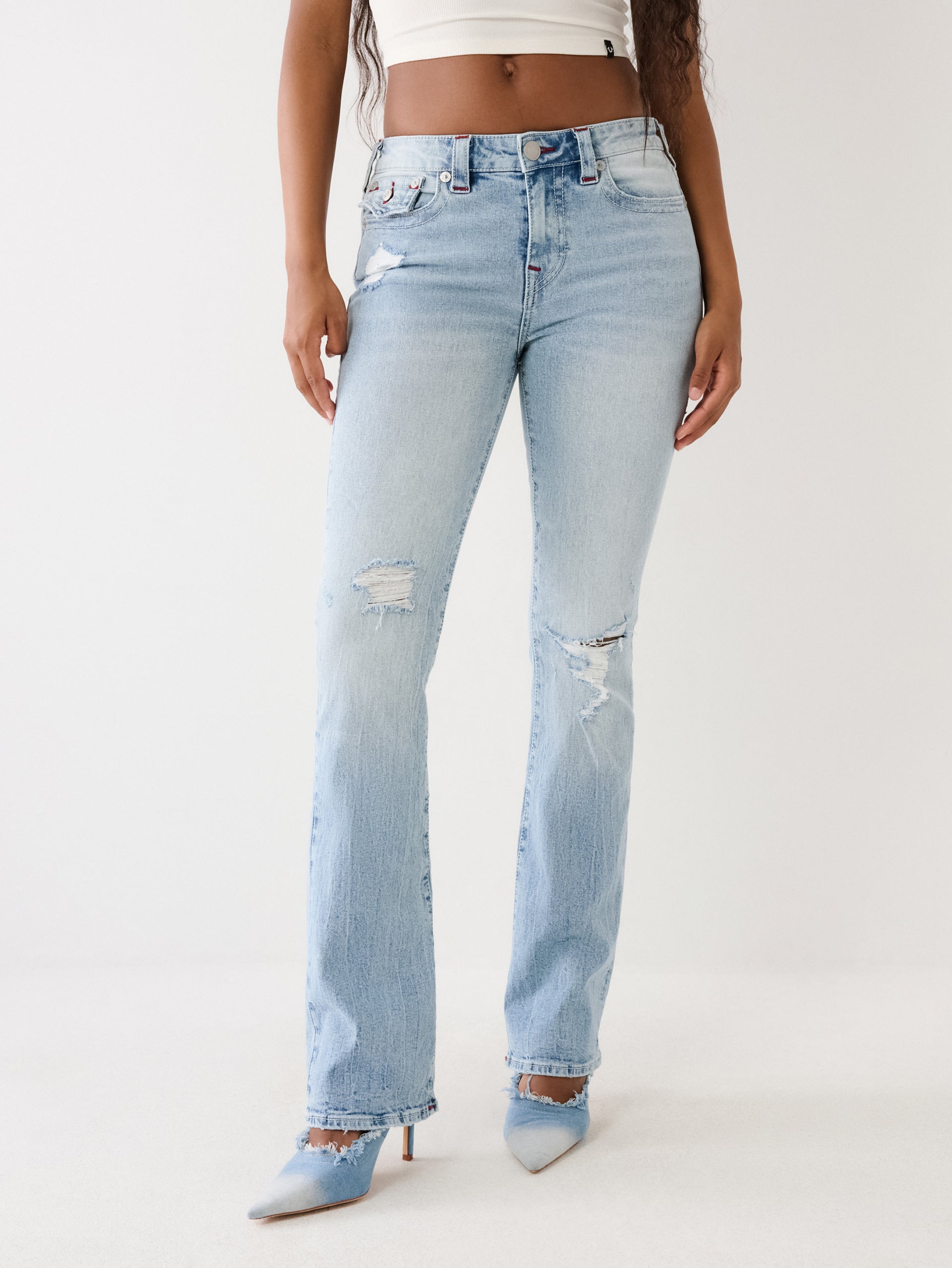True Religion Women Blue Boot Cut Washed Jeans