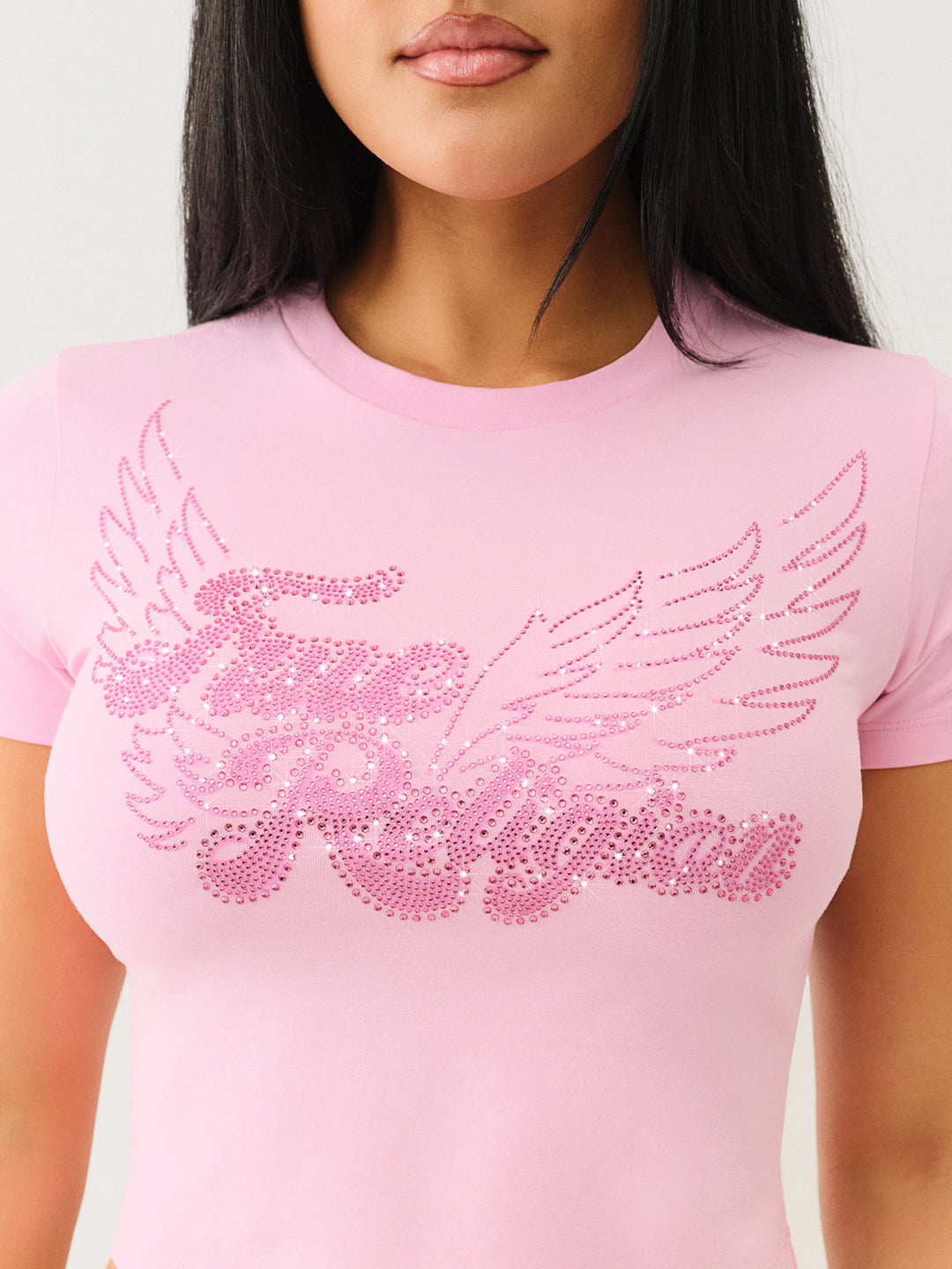 True Religion Women Pink Embellished Round Neck Top