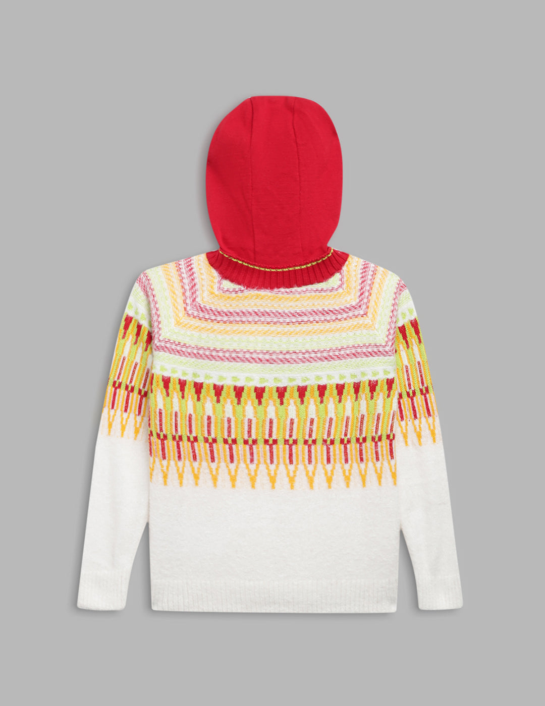 Blue Giraffe Girls Multicolor Self Design Hooded Full Sleeves Pullover Style Sweater