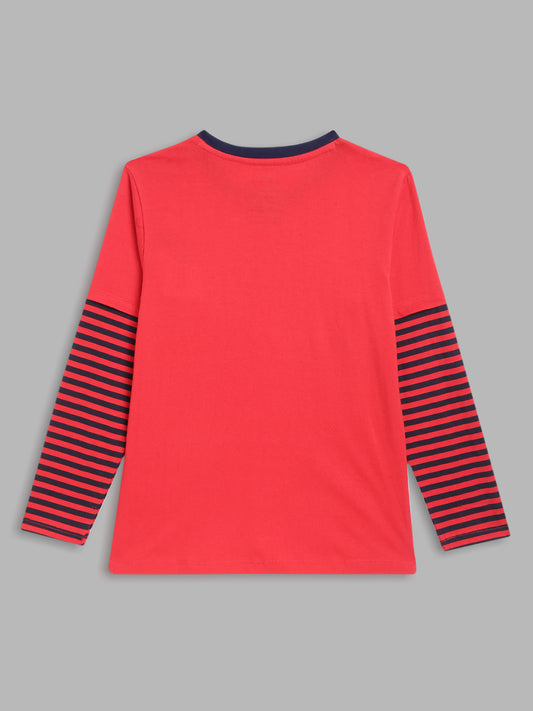 Blue Giraffe Boys Red Printed Round Neck Full Sleeves Tshirt