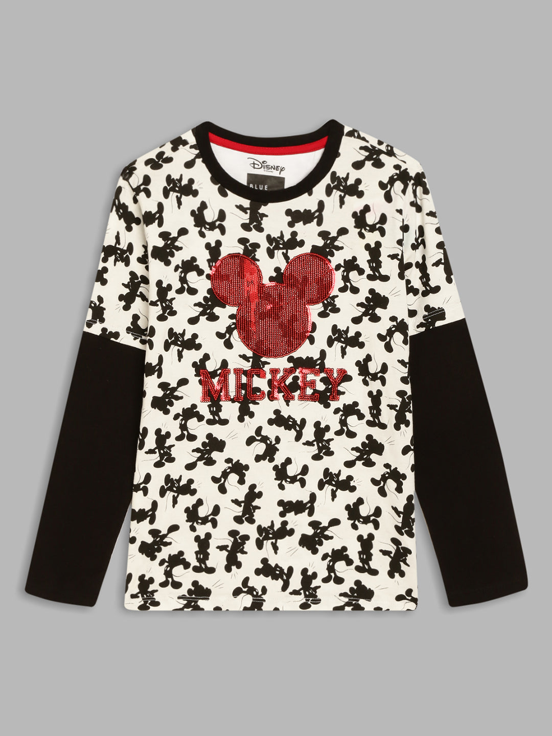 Blue Giraffe Boys Black Printed Round Neck Full Sleeves Tshirt