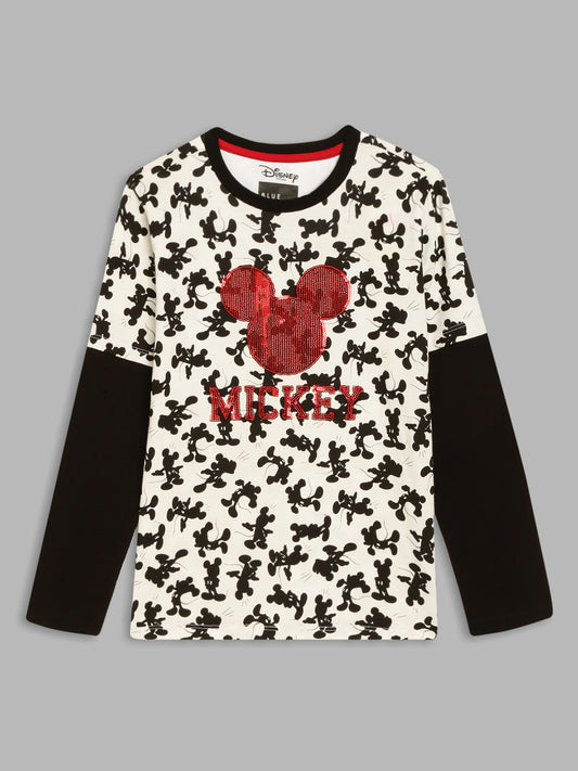 Blue Giraffe Boys Black Printed Round Neck Full Sleeves Tshirt