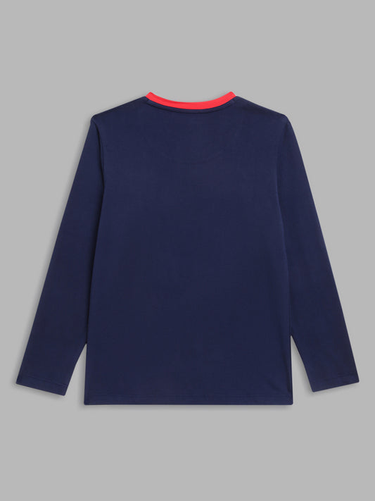 Blue Giraffe Boys Blue Printed Round Neck Full Sleeves Tshirt