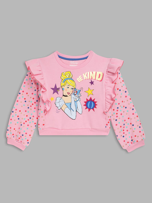 Blue Giraffe Girls Pink Printed Round Neck Full Sleeves Pullover Style Sweatshirt