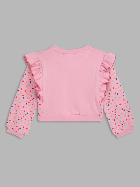 Blue Giraffe Girls Pink Printed Round Neck Full Sleeves Pullover Style Sweatshirt