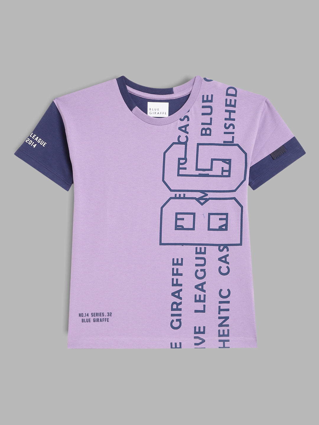 Blue Giraffe Boys Purple Printed Round Neck Short Sleeves Tshirt