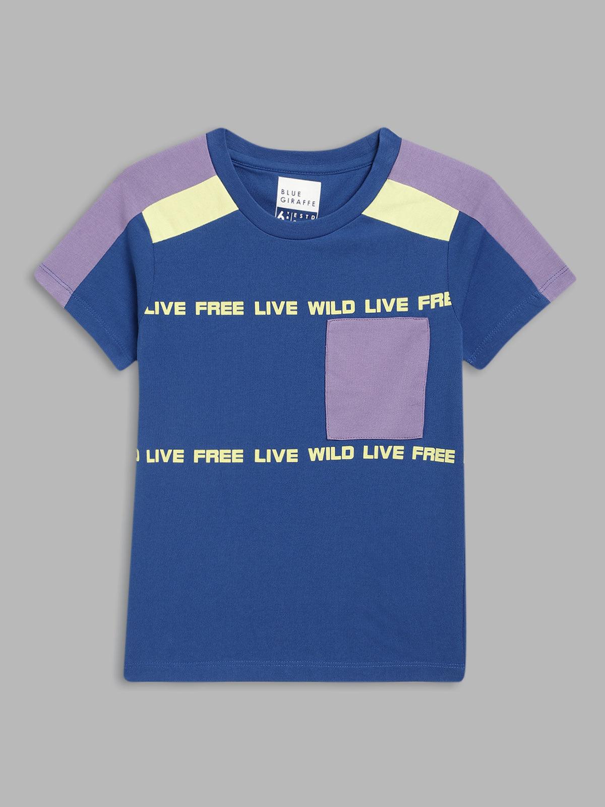 Blue Giraffe Boys Blue Printed Round Neck Short Sleeves Tshirt