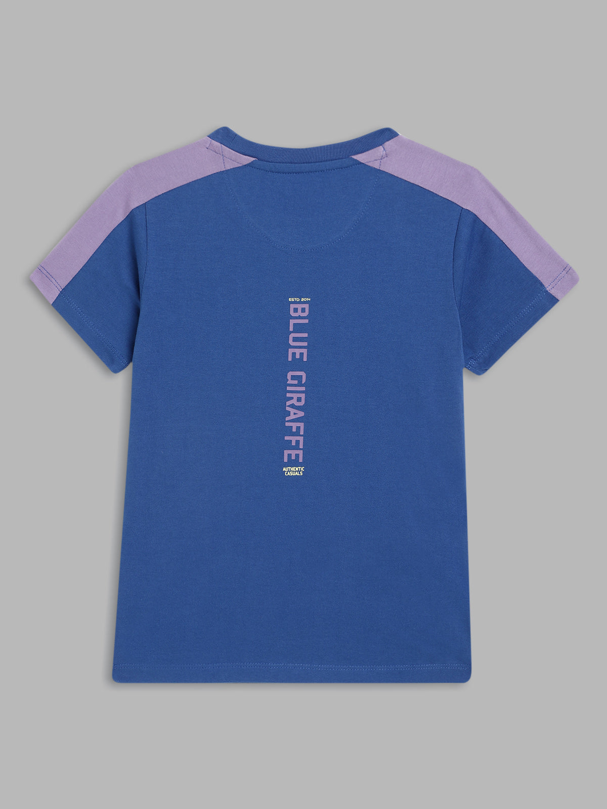 Blue Giraffe Boys Blue Printed Round Neck Short Sleeves Tshirt