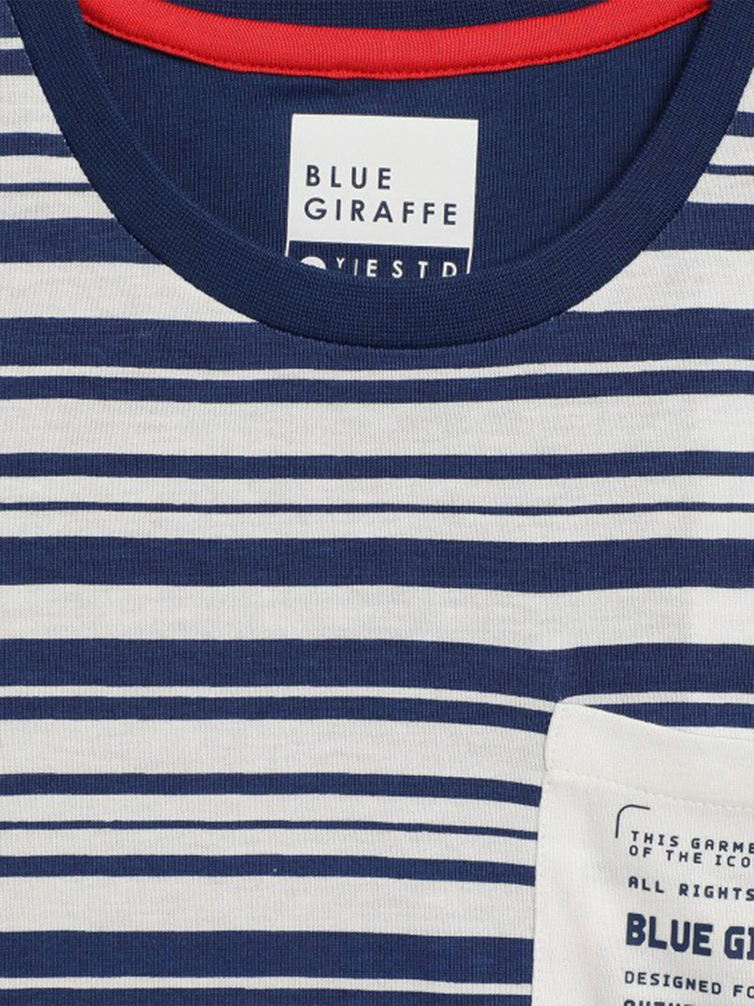 Blue Giraffe Boys Navy Striped Round Neck Short Sleeves Tshirt