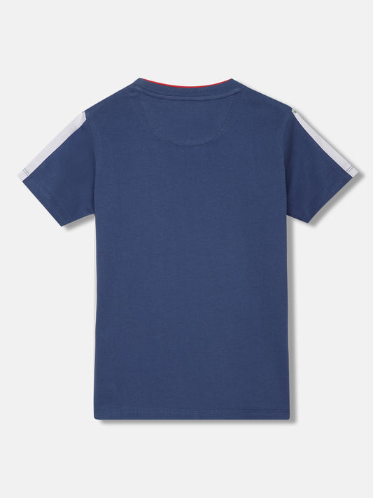 Blue Giraffe Boys Blue Color-Blocked Round Neck Short Sleeves Tshirt
