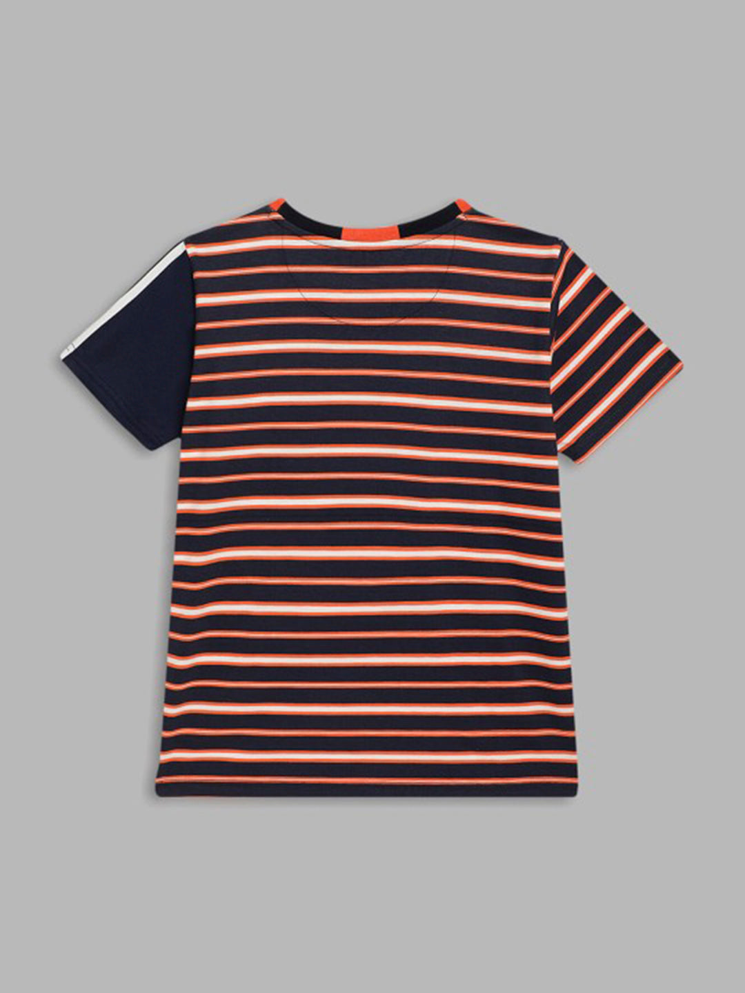 Blue Giraffe Boys Orange Striped Round Neck Short Sleeves Tshirt