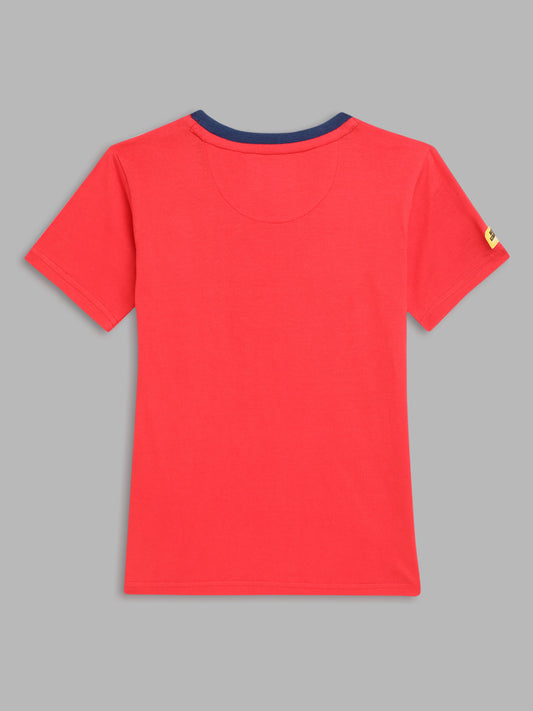 Blue Giraffe Boys Red Printed Round Neck Short Sleeves Tshirt