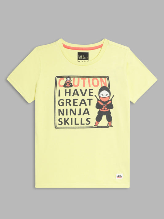 Blue Giraffe Boys Multicolor Printed Round Neck Short Sleeves Tshirt