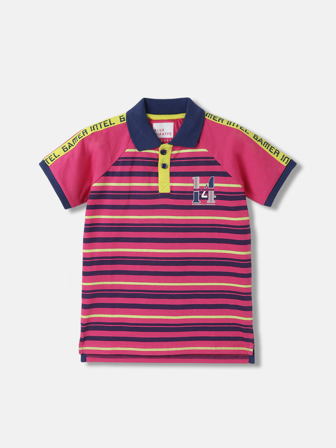 Blue Giraffe Boys Pink Striped Polo Collar Short Sleeves Tshirt