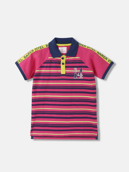 Blue Giraffe Boys Pink Striped Polo Collar Short Sleeves Tshirt