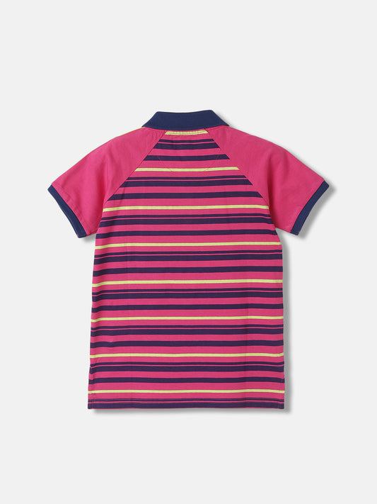 Blue Giraffe Boys Pink Striped Polo Collar Short Sleeves Tshirt