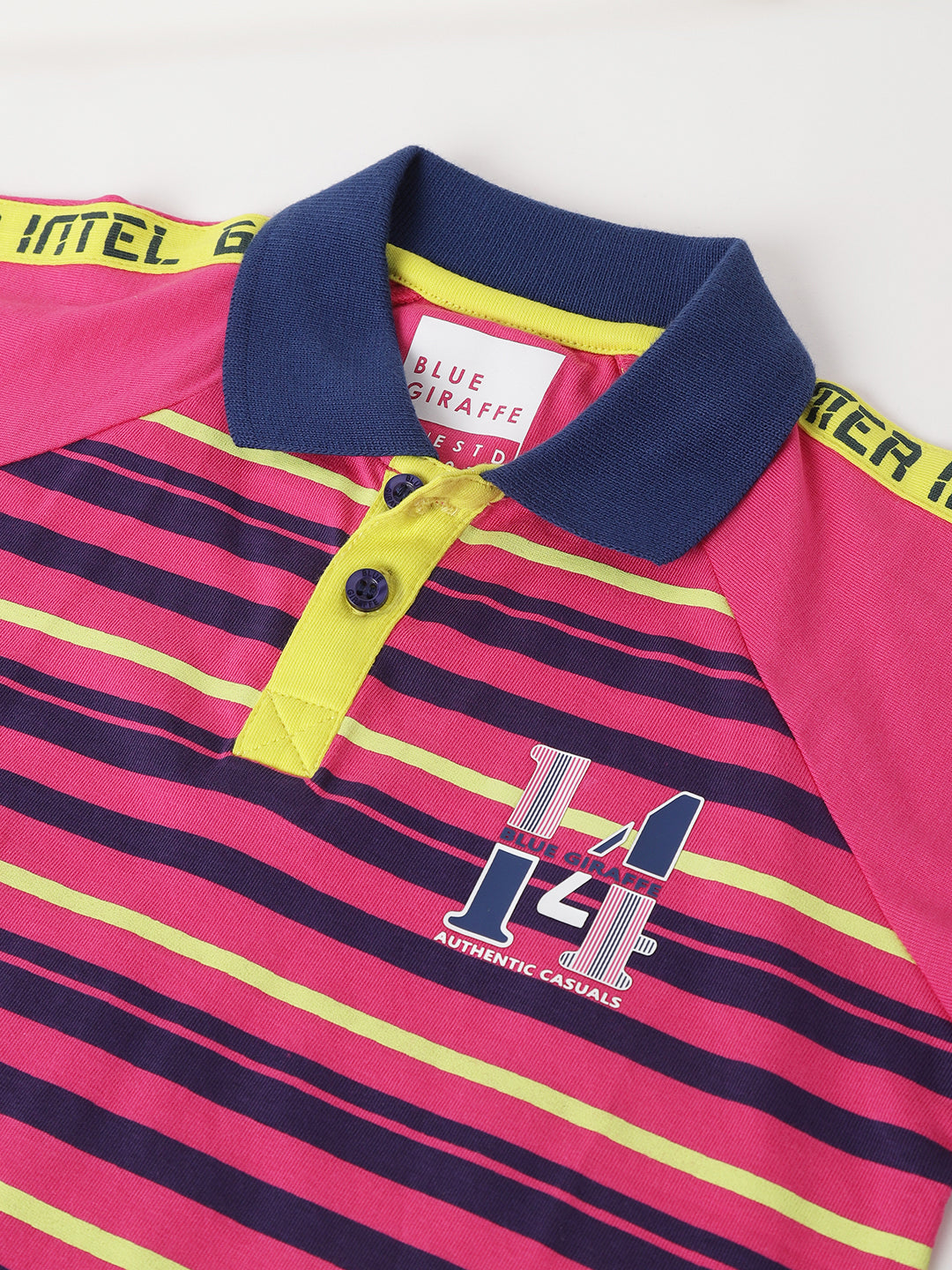 Blue Giraffe Boys Pink Striped Polo Collar Short Sleeves Tshirt