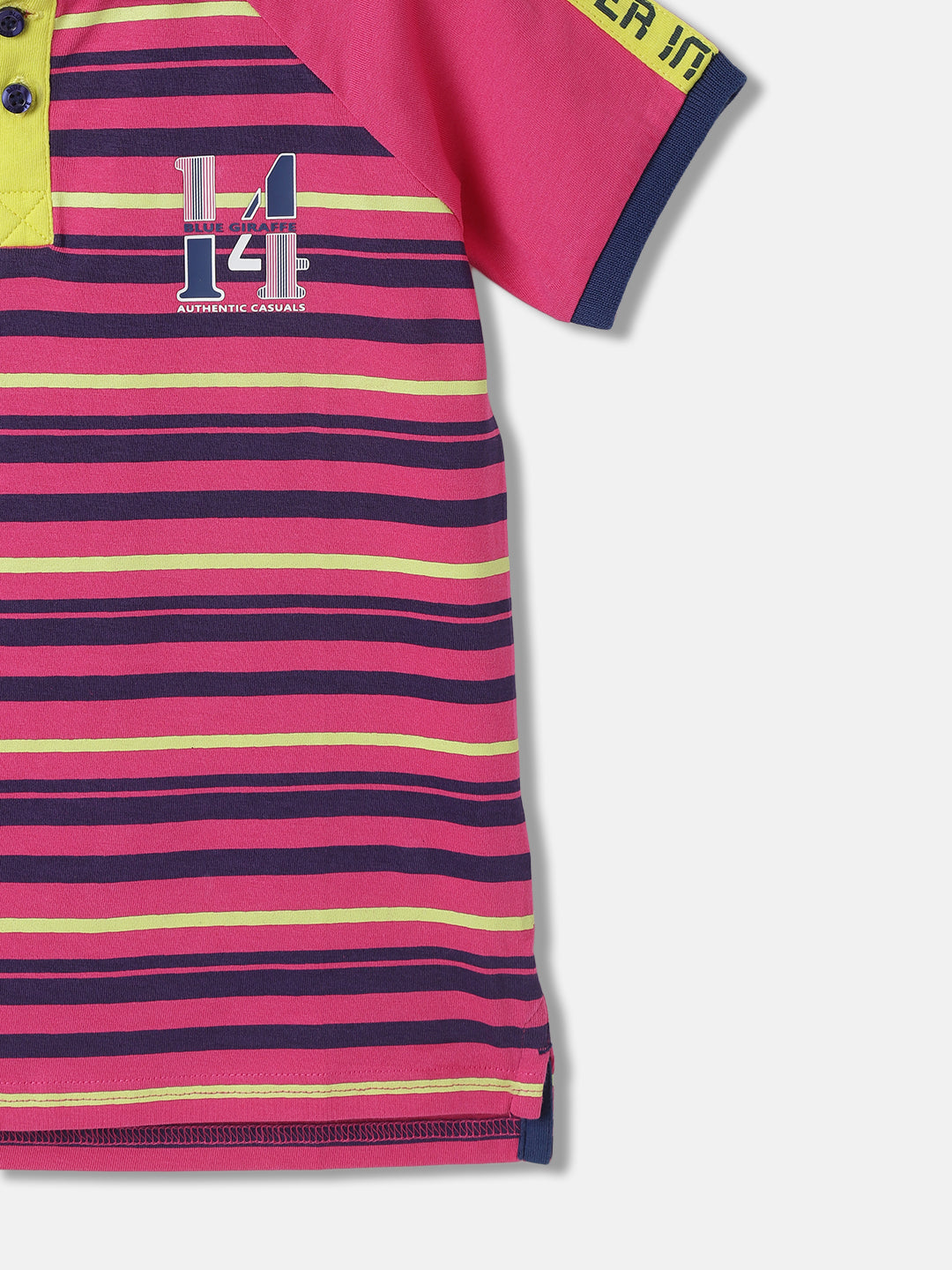 Blue Giraffe Boys Pink Striped Polo Collar Short Sleeves Tshirt