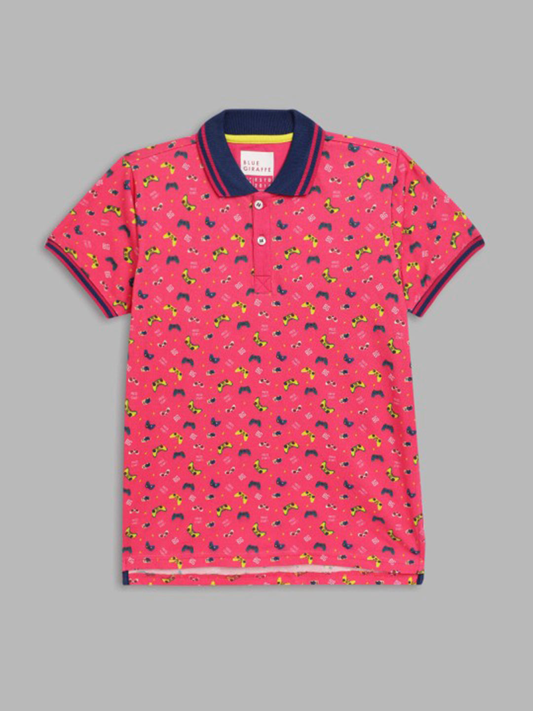 Blue Giraffe Boys Pink Printed Polo Collar Short Sleeves Tshirt