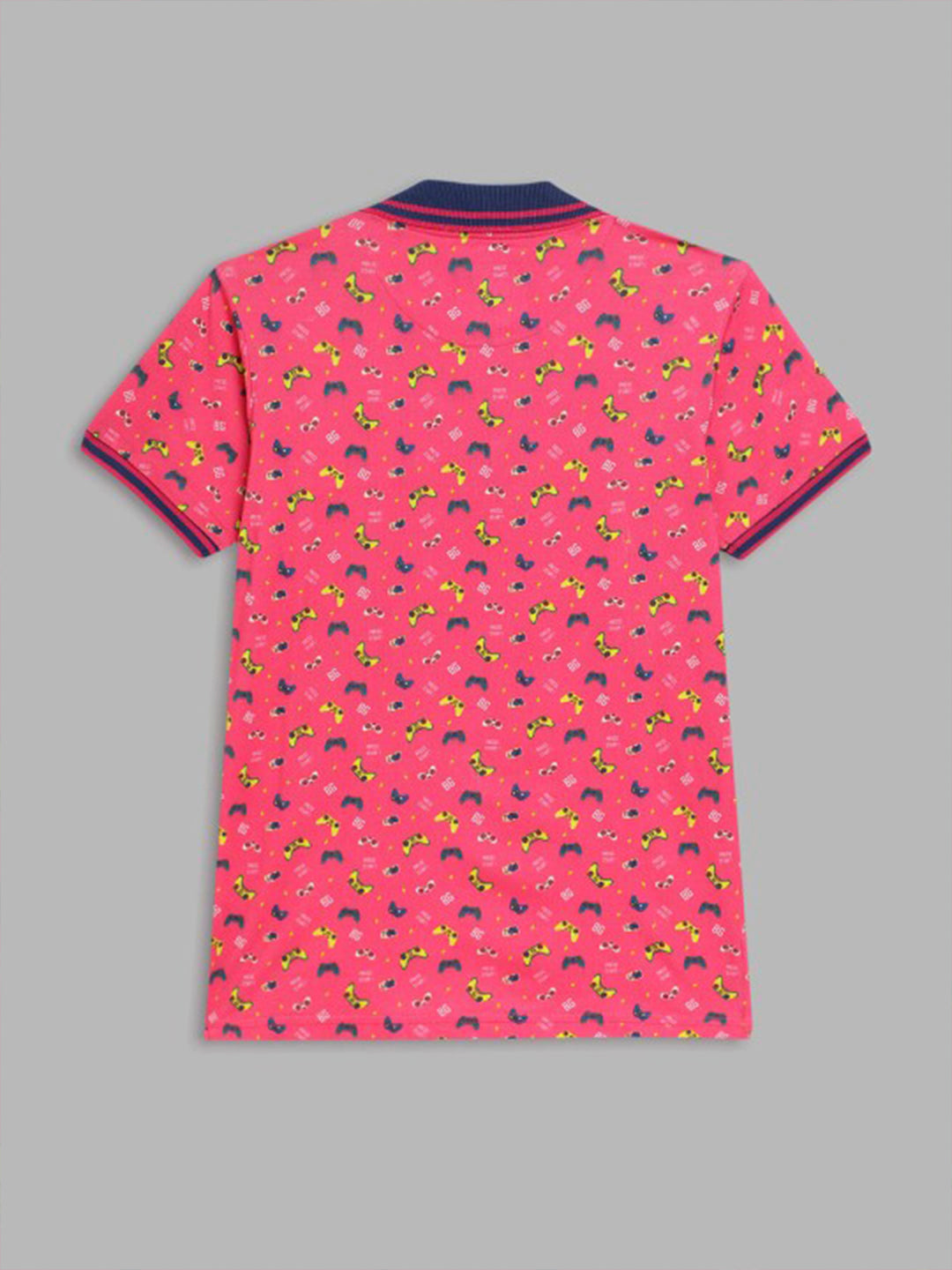 Blue Giraffe Boys Pink Printed Polo Collar Short Sleeves Tshirt