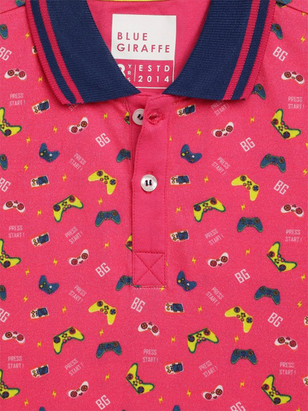 Blue Giraffe Boys Pink Printed Polo Collar Short Sleeves Tshirt