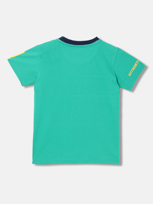 Blue Giraffe Boys Green Striped Round Neck Short Sleeves Tshirt