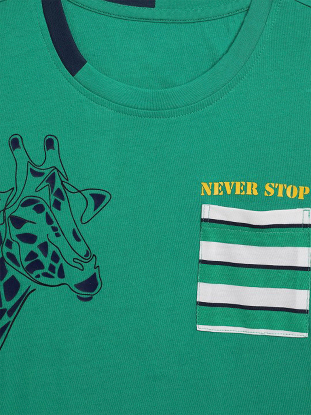 Blue Giraffe Boys Green Printed Round Neck Short Sleeves Tshirt
