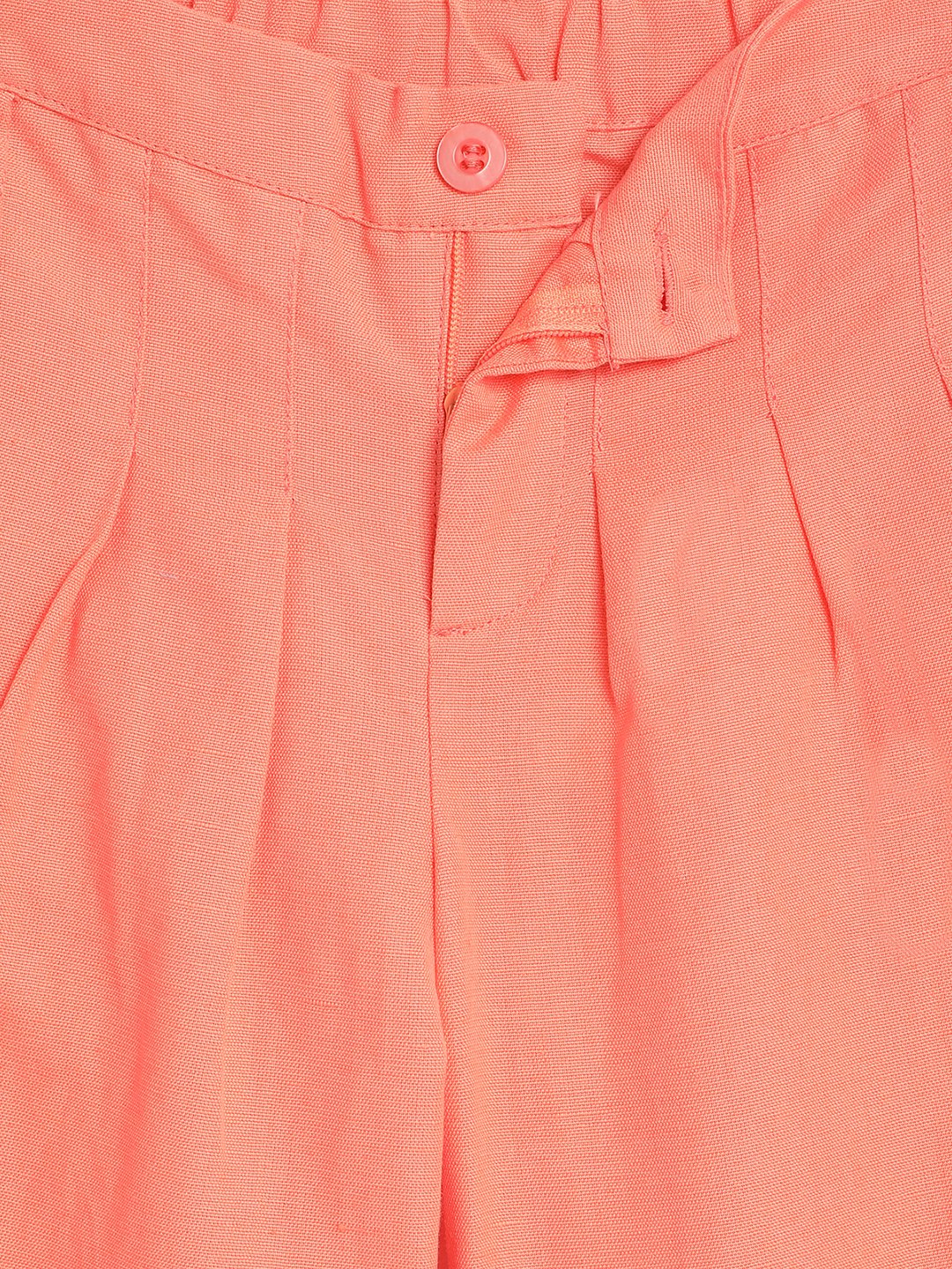 Blue Giraffe Girls Peach Solid Straight Fit Mid-Rise Pleated Trouser