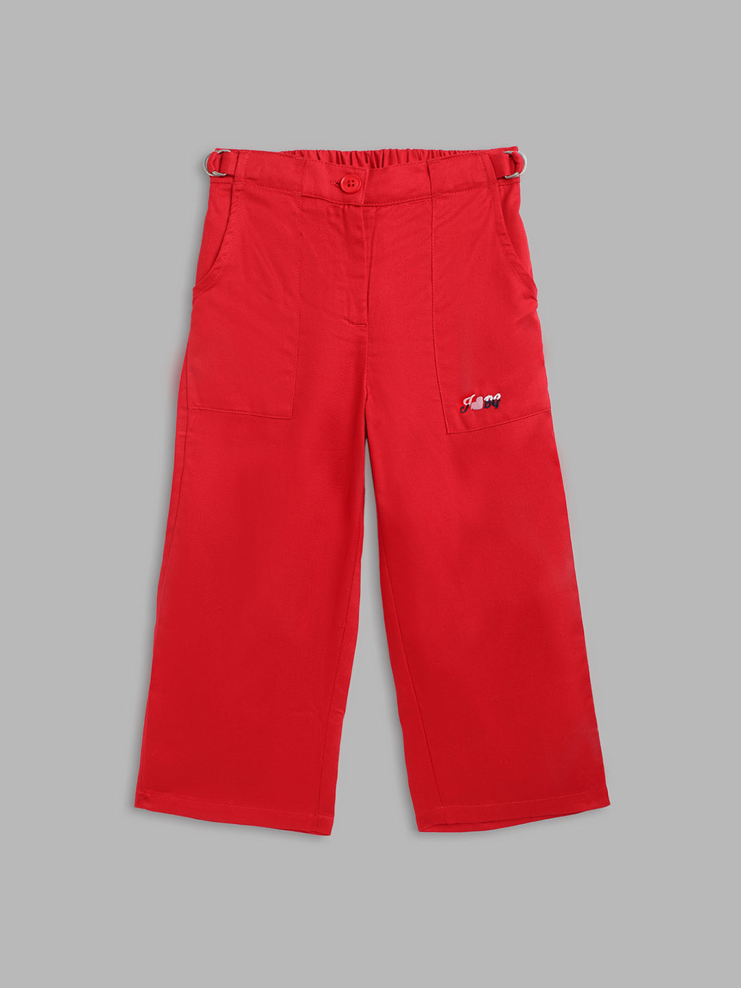 Blue Giraffe Girls Red Solid Regular Fit Mid-Rise Flat-Front Trouser
