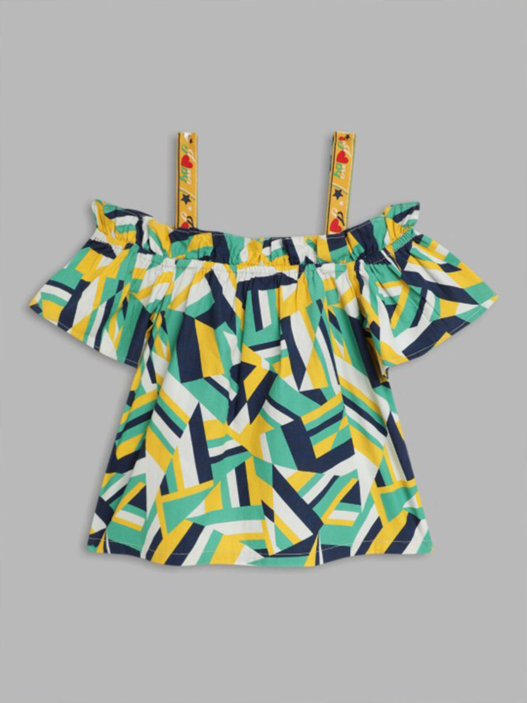 Blue Giraffe Girls Multi-Color Printed Shoulder Straps Short Sleeves Top