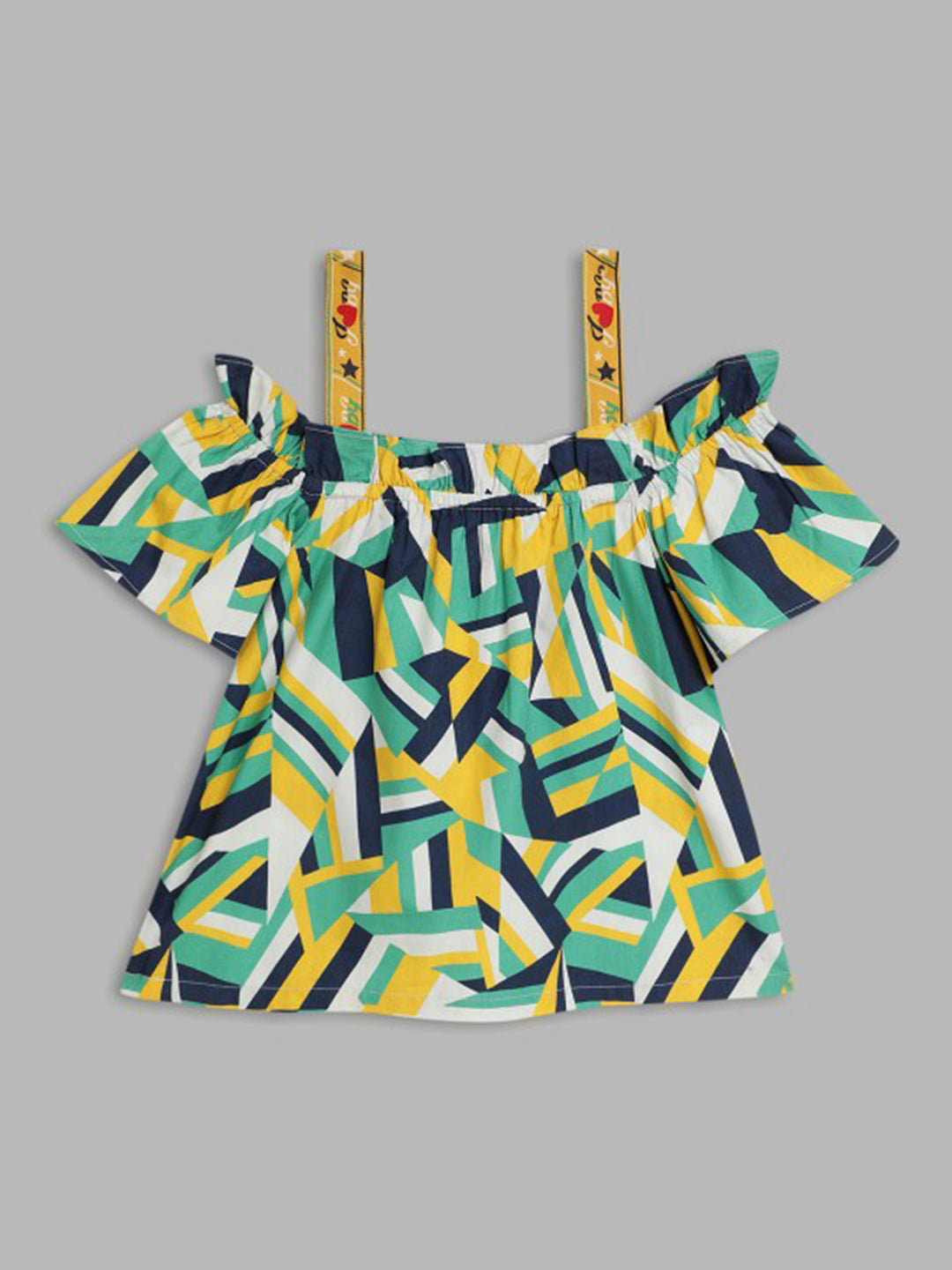 Blue Giraffe Girls Multi-Color Printed Shoulder Straps Short Sleeves Top