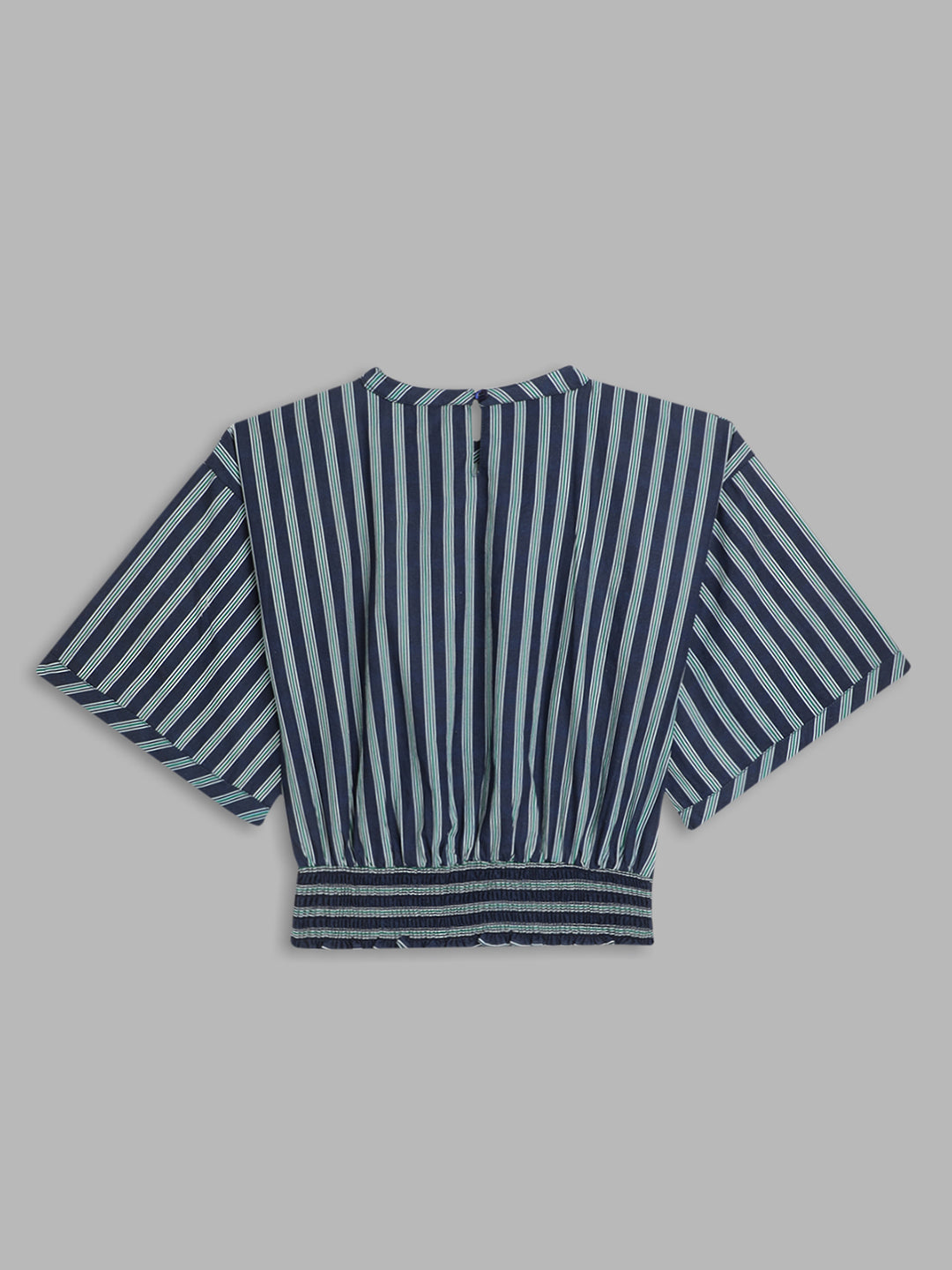 Blue Giraffe Girls Blue Striped Round Neck Short Sleeves Top