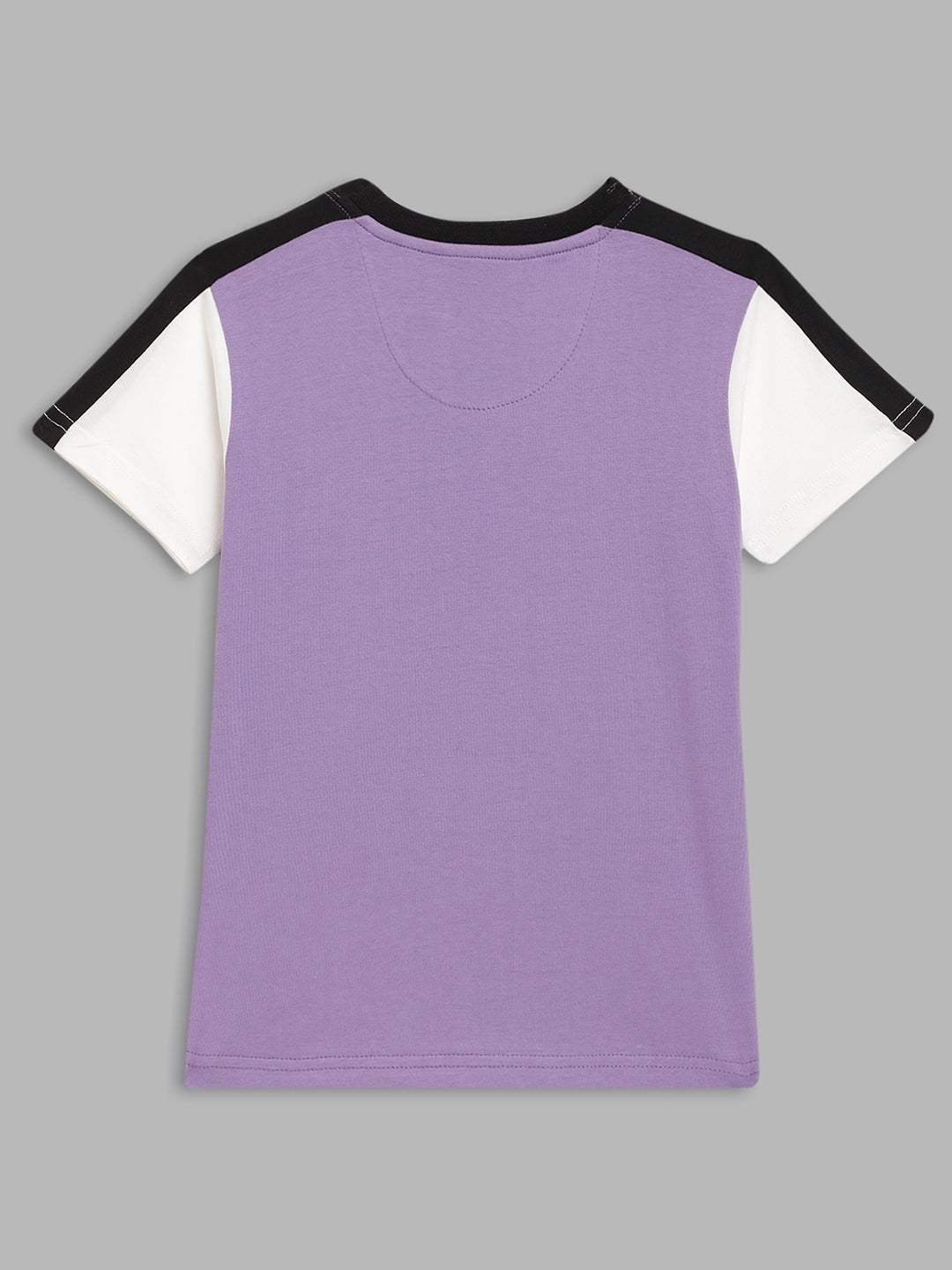 Blue Giraffe Boys Purple Color-Blocked Round Neck Short Sleeves Tshirt
