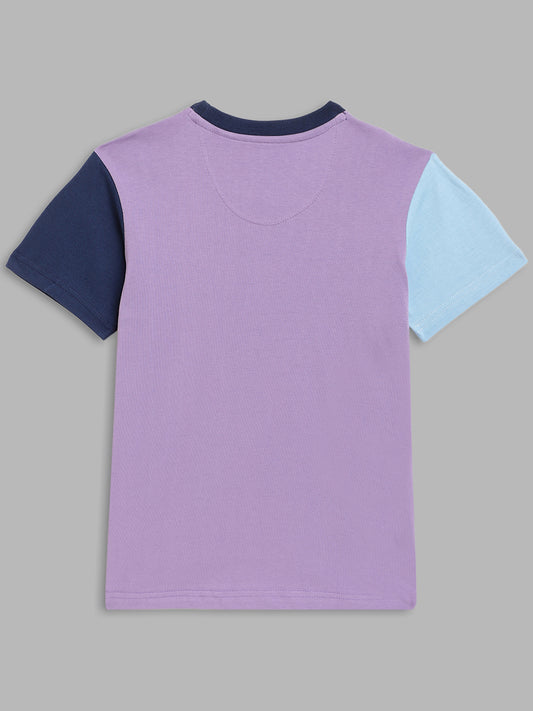 Blue Giraffe Boys Purple Printed Round Neck Short Sleeves Tshirt