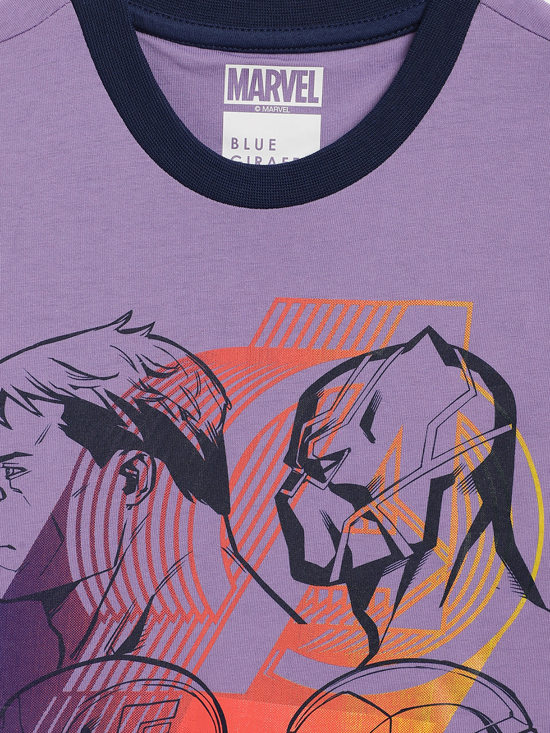 Blue Giraffe Boys Purple Printed Round Neck Short Sleeves Tshirt