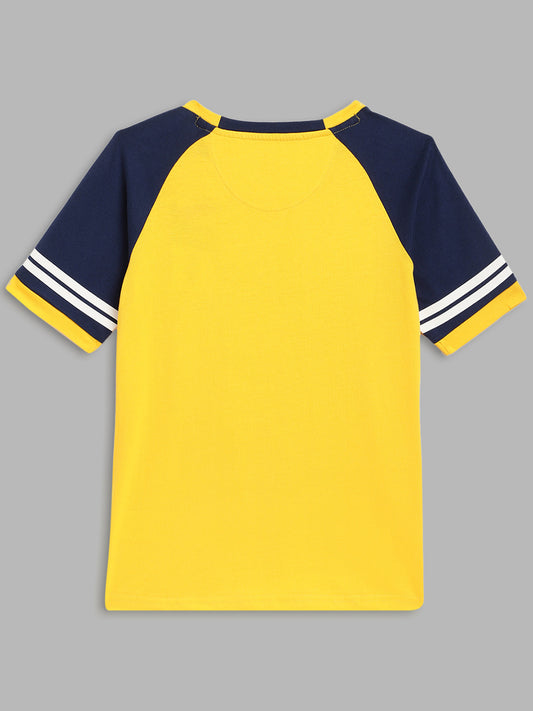 Blue Giraffe Boys Yellow Printed Round Neck Short Sleeves Tshirt