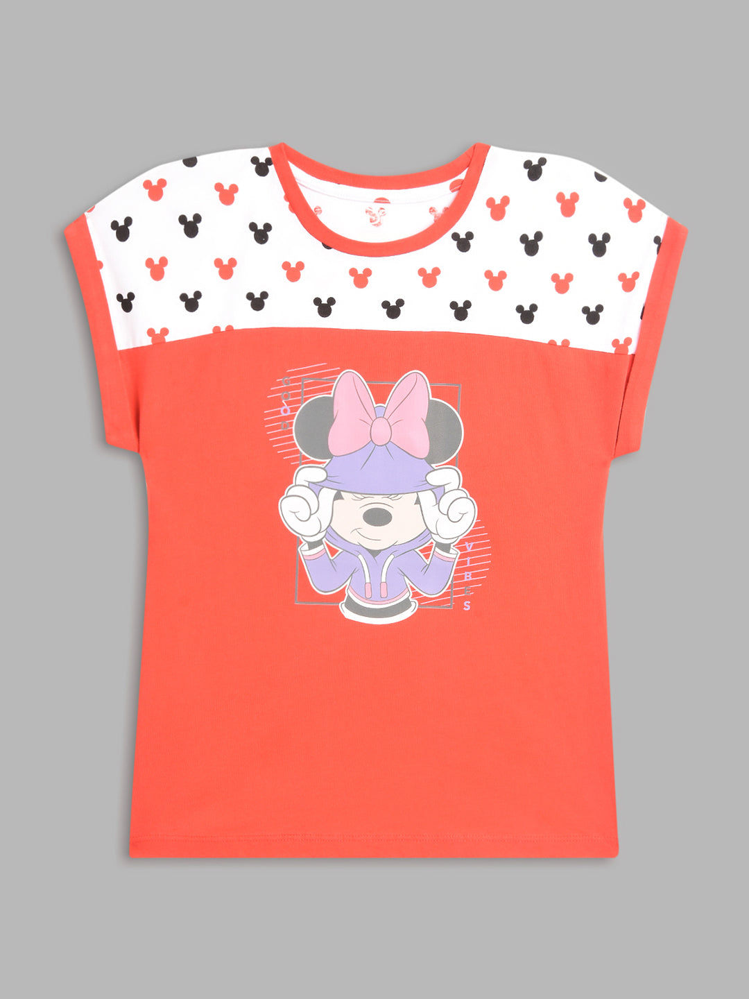 Blue Giraffe Girls Red Printed Round Neck Short Sleeves Tshirt