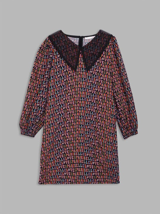 Elle Kids Girls Black Printed V Neck Dress