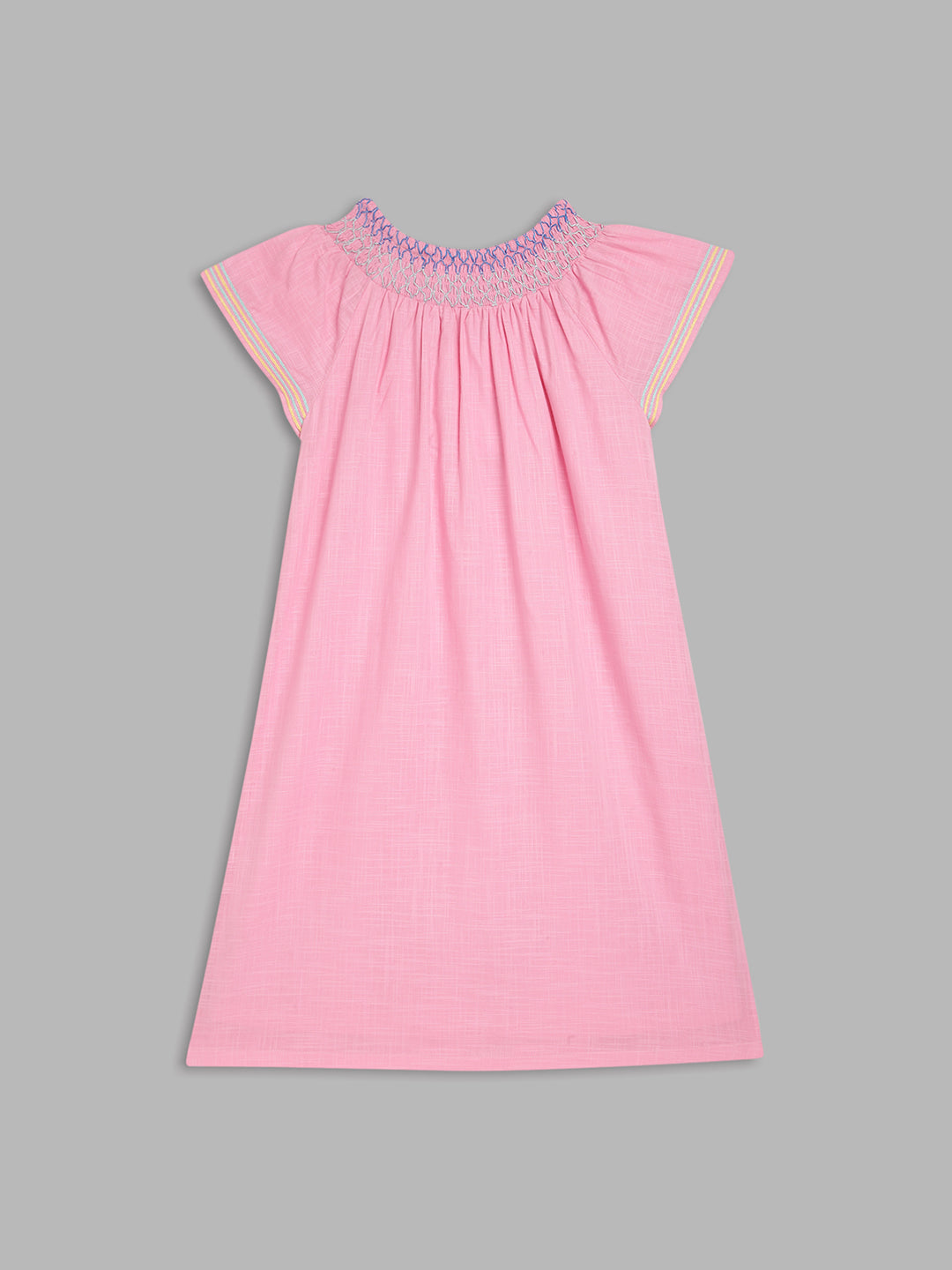 Elle Kids Girls Pink Solid Round Neck Dress