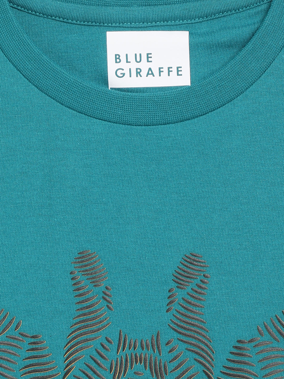 Blue Giraffe Boys Teal Printed Round Neck Full Sleeves Tshirt