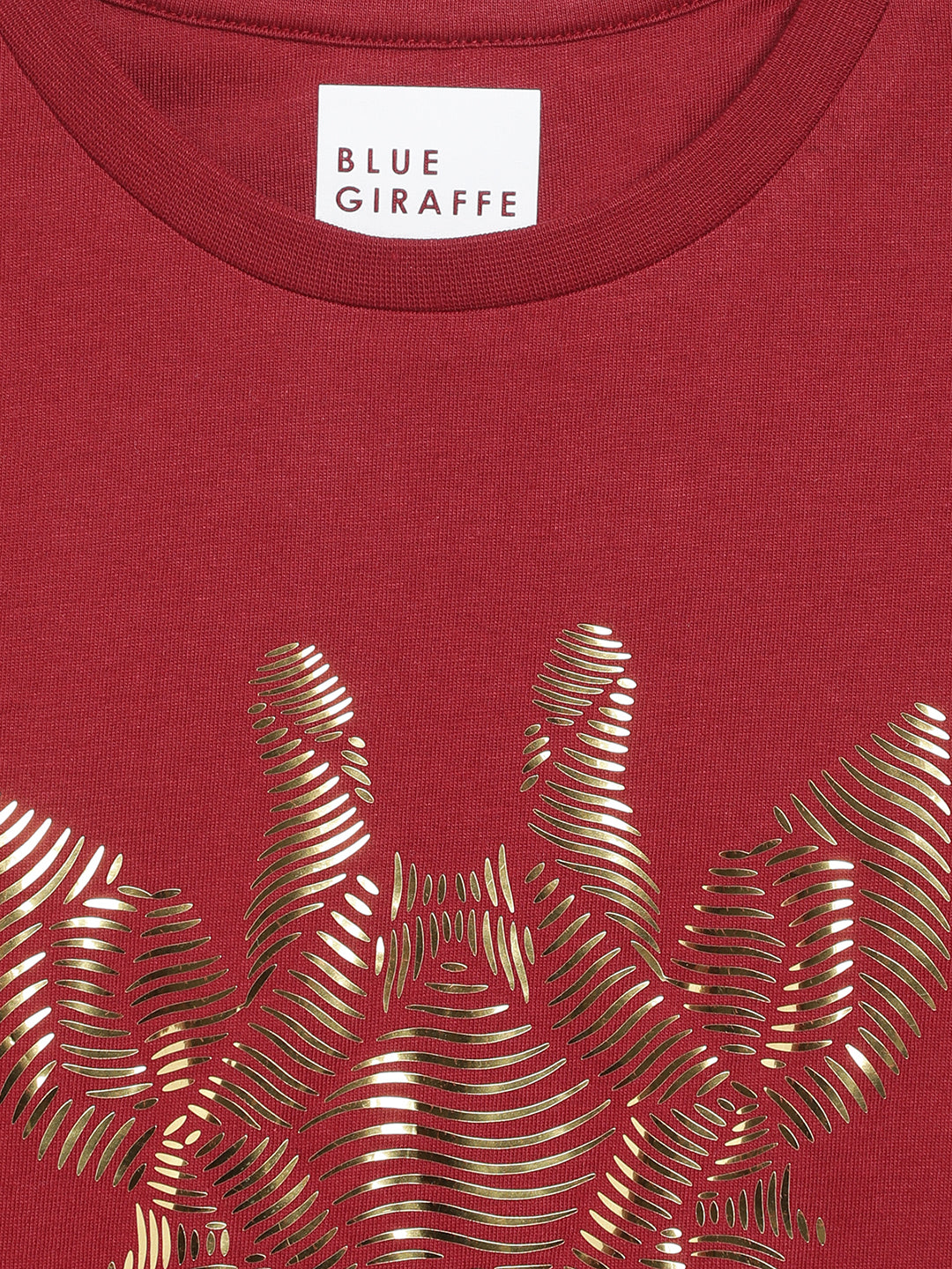 Blue Giraffe Boys Red Printed Round Neck Full Sleeves Tshirt