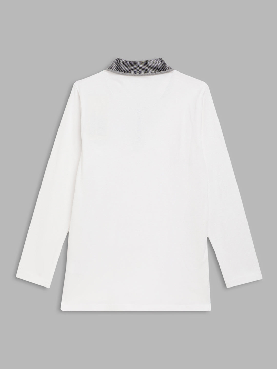 Blue Giraffe Boys White Solid Polo Collar Full Sleeves Tshirt