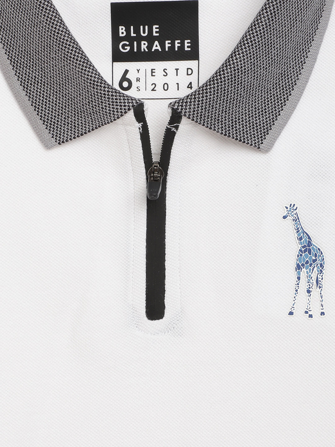 Blue Giraffe Boys White Solid Polo Collar Full Sleeves Tshirt
