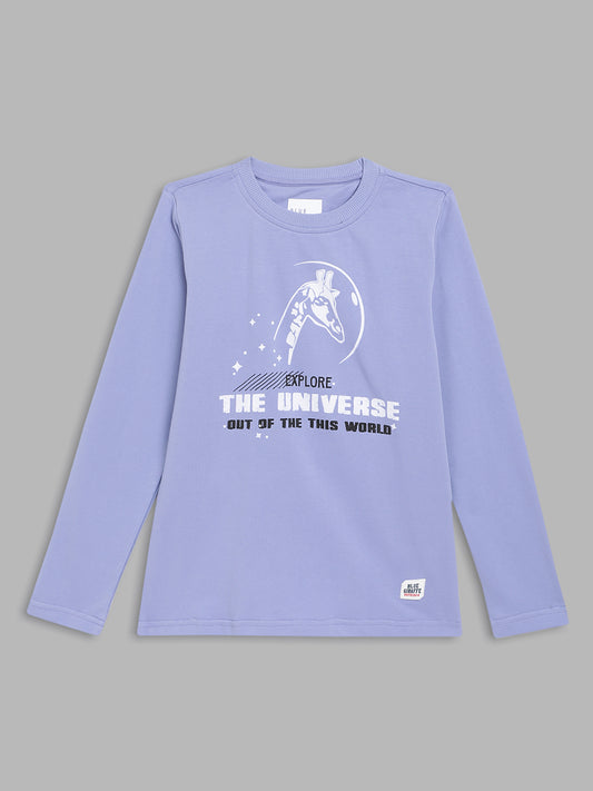 Blue Giraffe Boys Purple Printed Round Neck Full Sleeves Tshirt