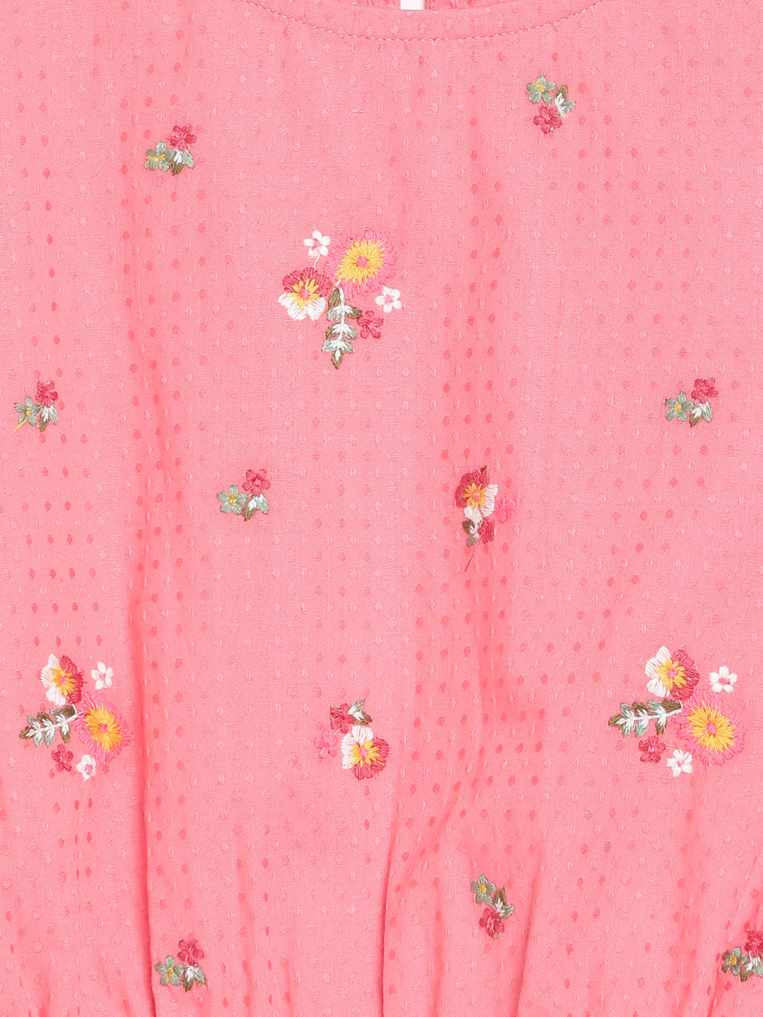 Blue Giraffe Girls Pink Embroidered Round Neck Full Sleeves Fit and Flared Dress