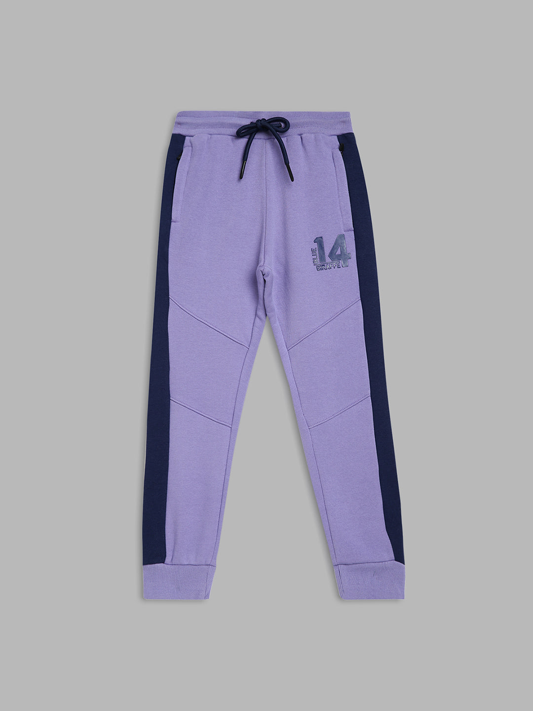 Blue Giraffe Boys Purple Colorblocked Straight Fit Mid-Rise Jogger Style Track Pants