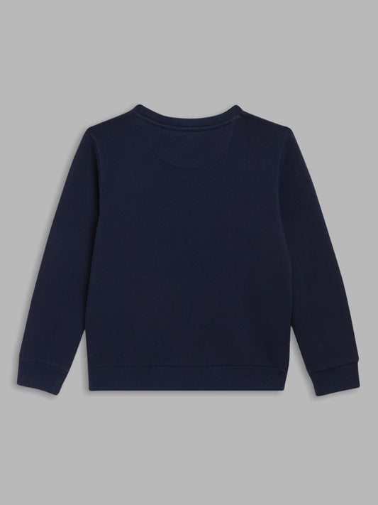Blue Giraffe Boys Navy Blue Solid Round Neck Full Sleeves Pullover Style Sweatshirt
