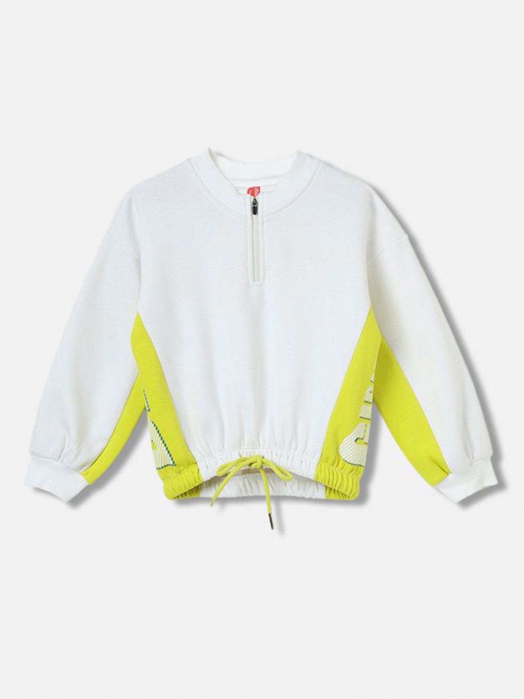 Blue Giraffe Girls White Color-Blocked Round Neck Full Sleeves Pullover Style Sweatshirt